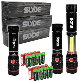 3 pack Nebo Slyde 250 Lumen LED flashlight/Worklight 6156 and 12 X EdisonBright AAA alkaline batteries bundle