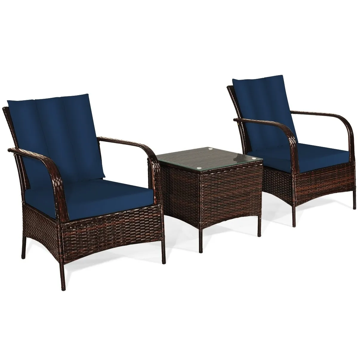 3pc Wicker Rattan Patio Furniture Set - Navy