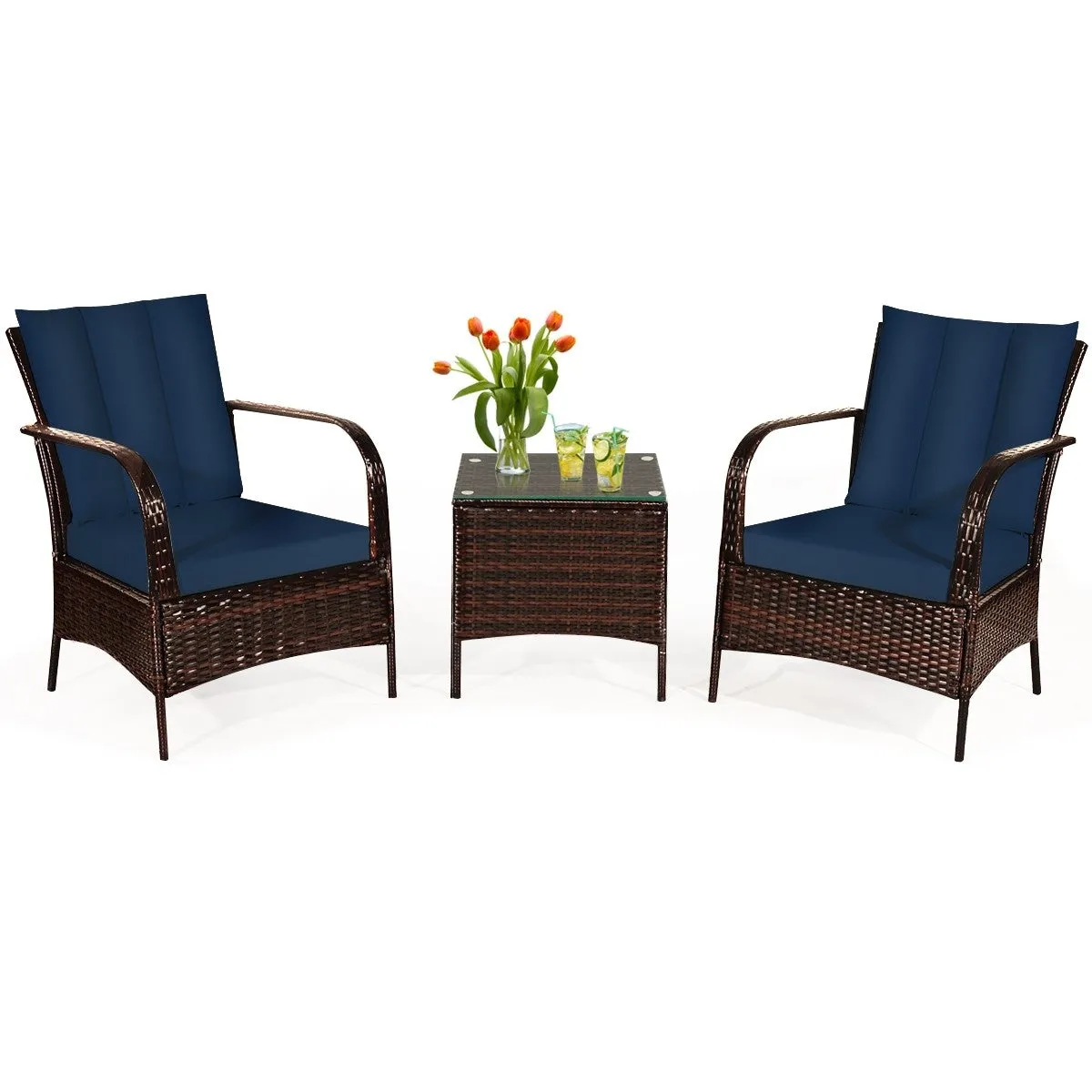 3pc Wicker Rattan Patio Furniture Set - Navy