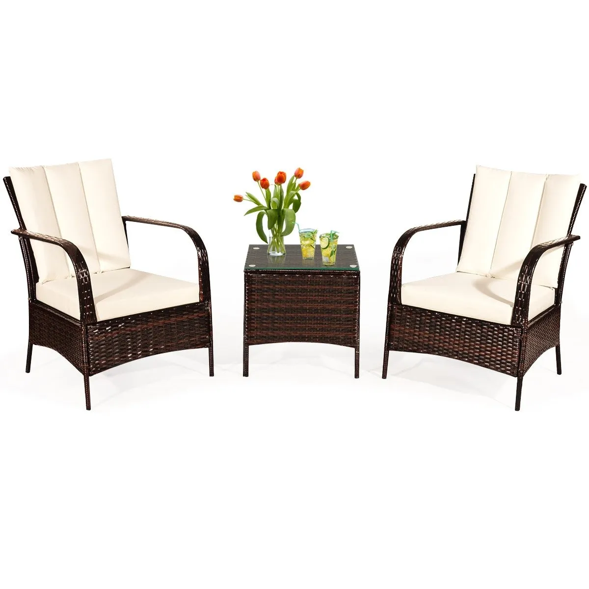 3pc Wicker Rattan Patio Furniture Set - White