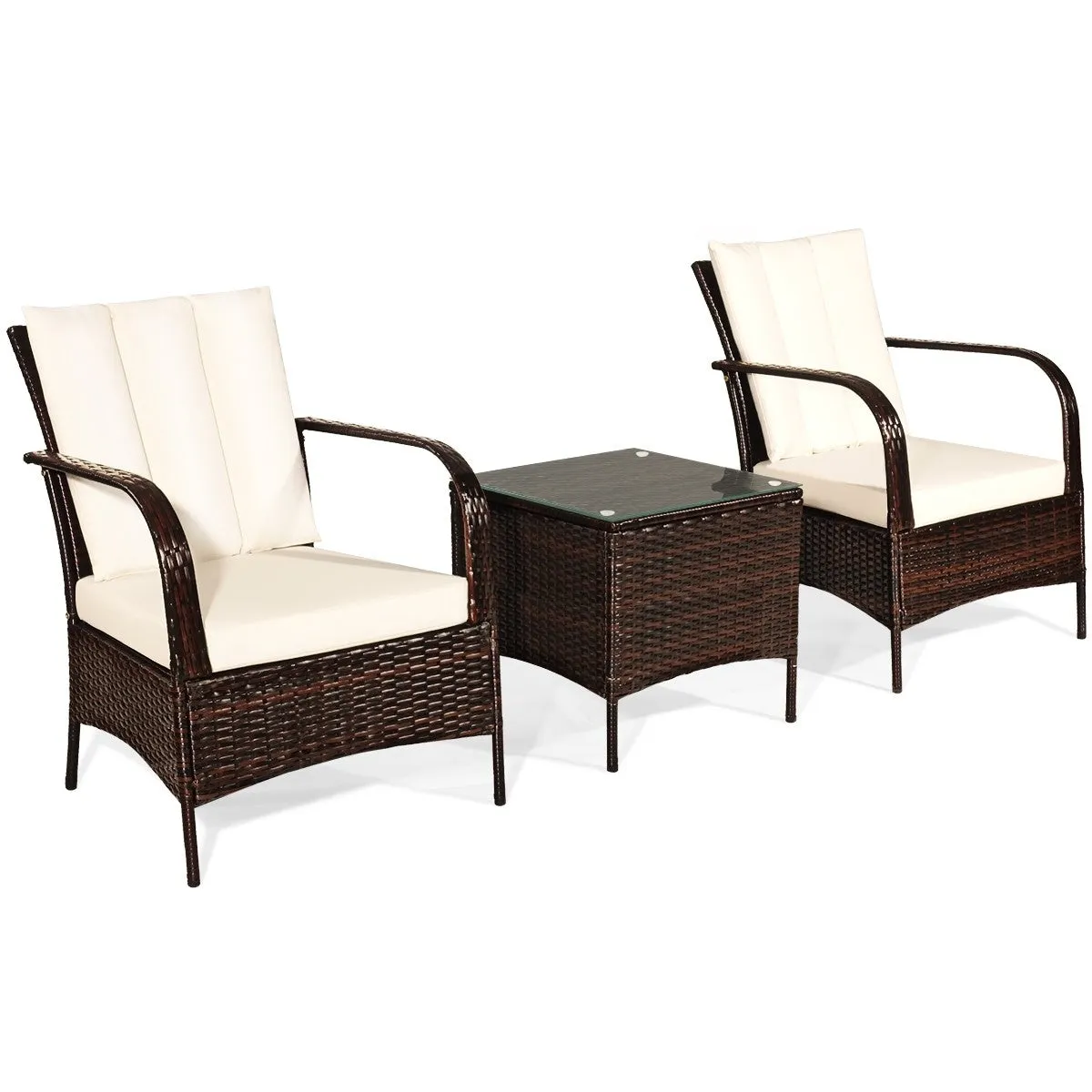 3pc Wicker Rattan Patio Furniture Set - White