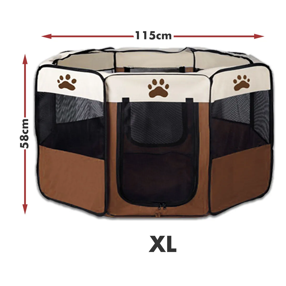 8 Panel Pet Dog Cat Crate Play Pen Bags Kennel Portable Tent Playpen Puppy Cage - brown