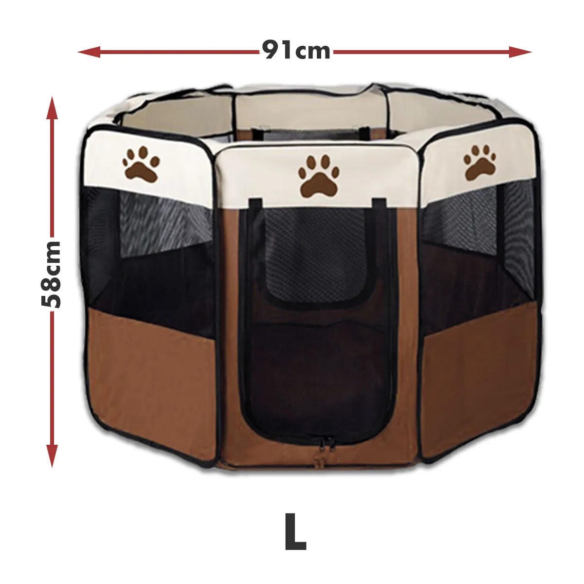 8 Panel Pet Dog Cat Crate Play Pen Bags Kennel Portable Tent Playpen Puppy Cage - brown