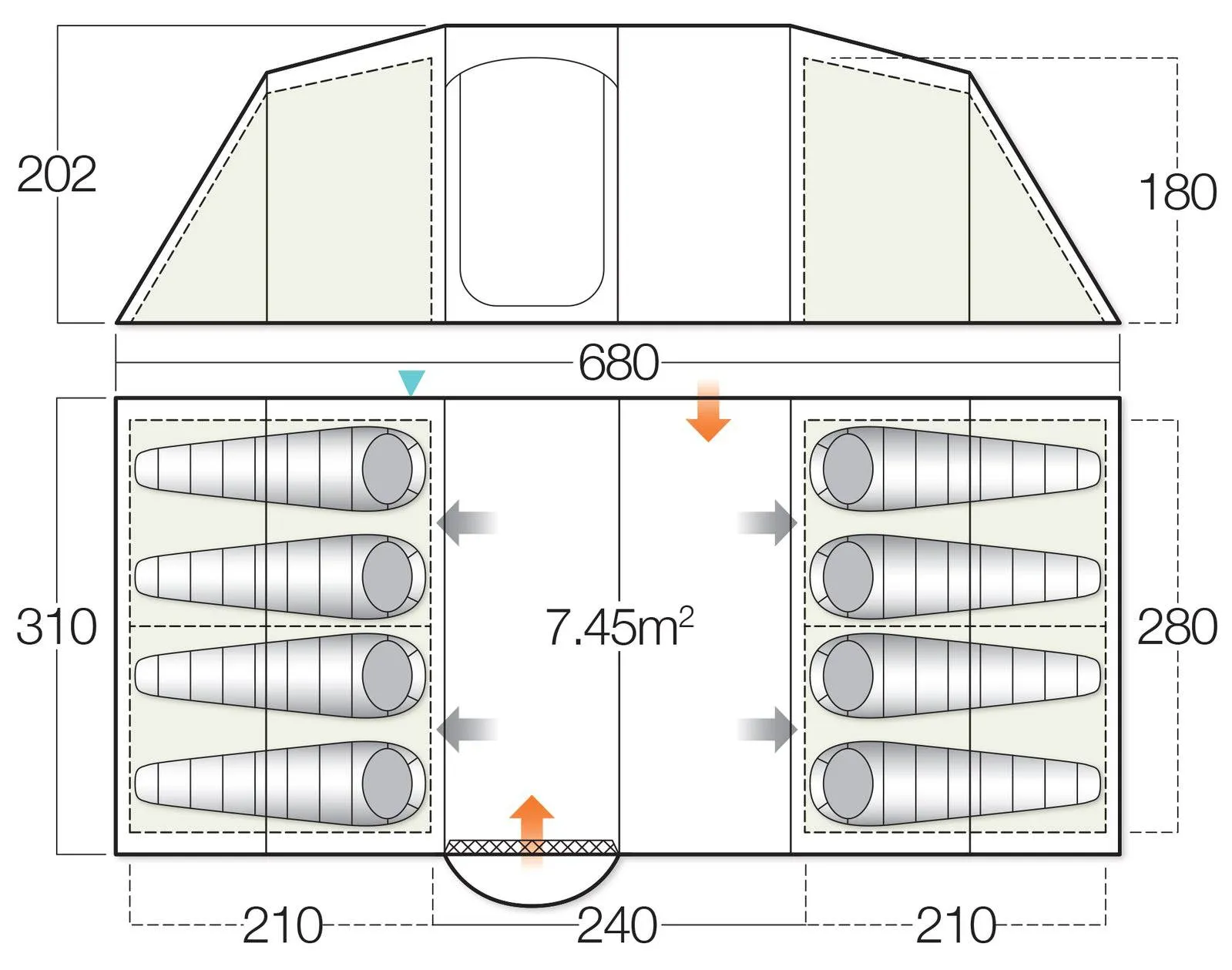 8 Person Camping & Touring Tent - Stanford 800XL Tent with Footprint by Vango