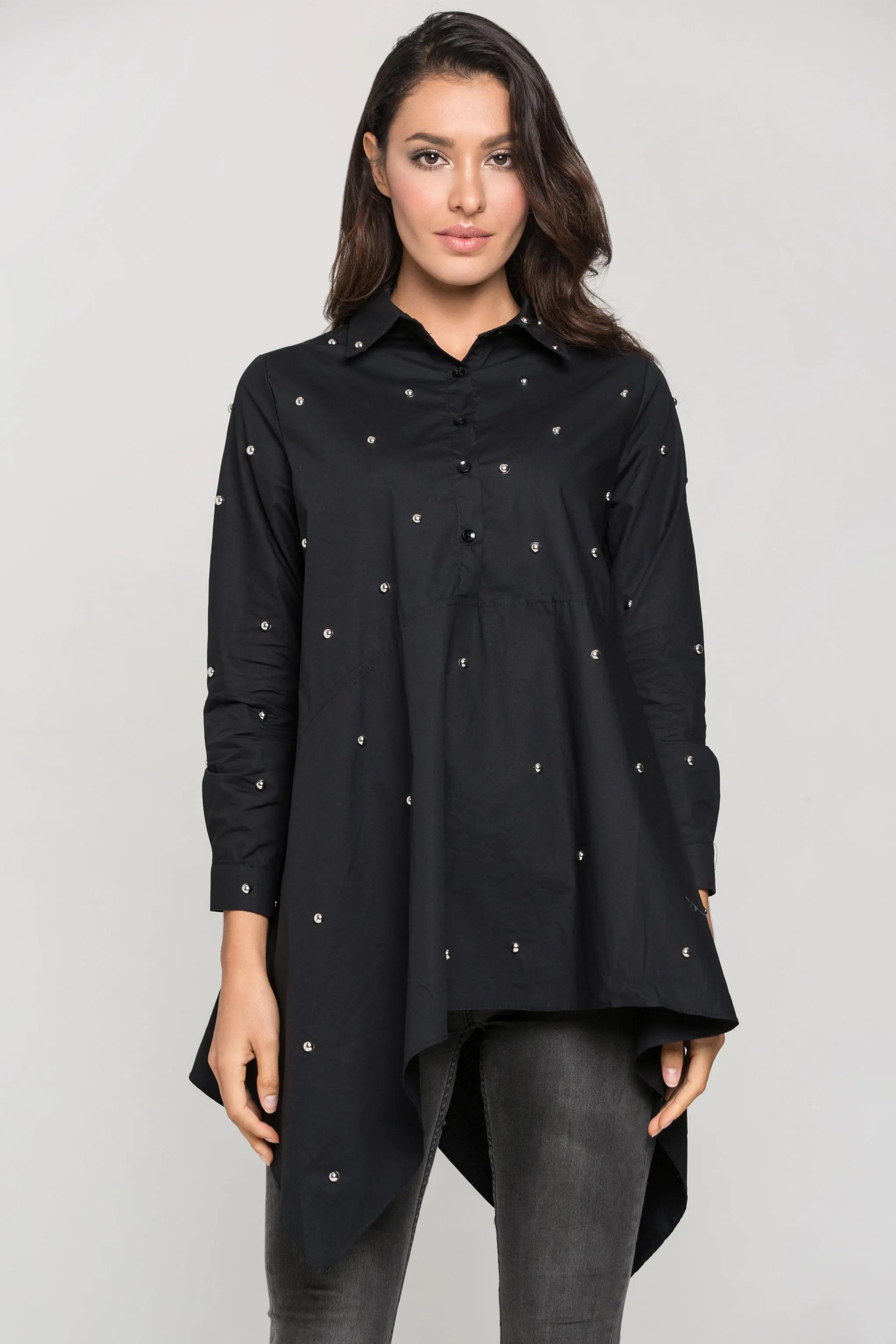 Black Embellished Tent Top