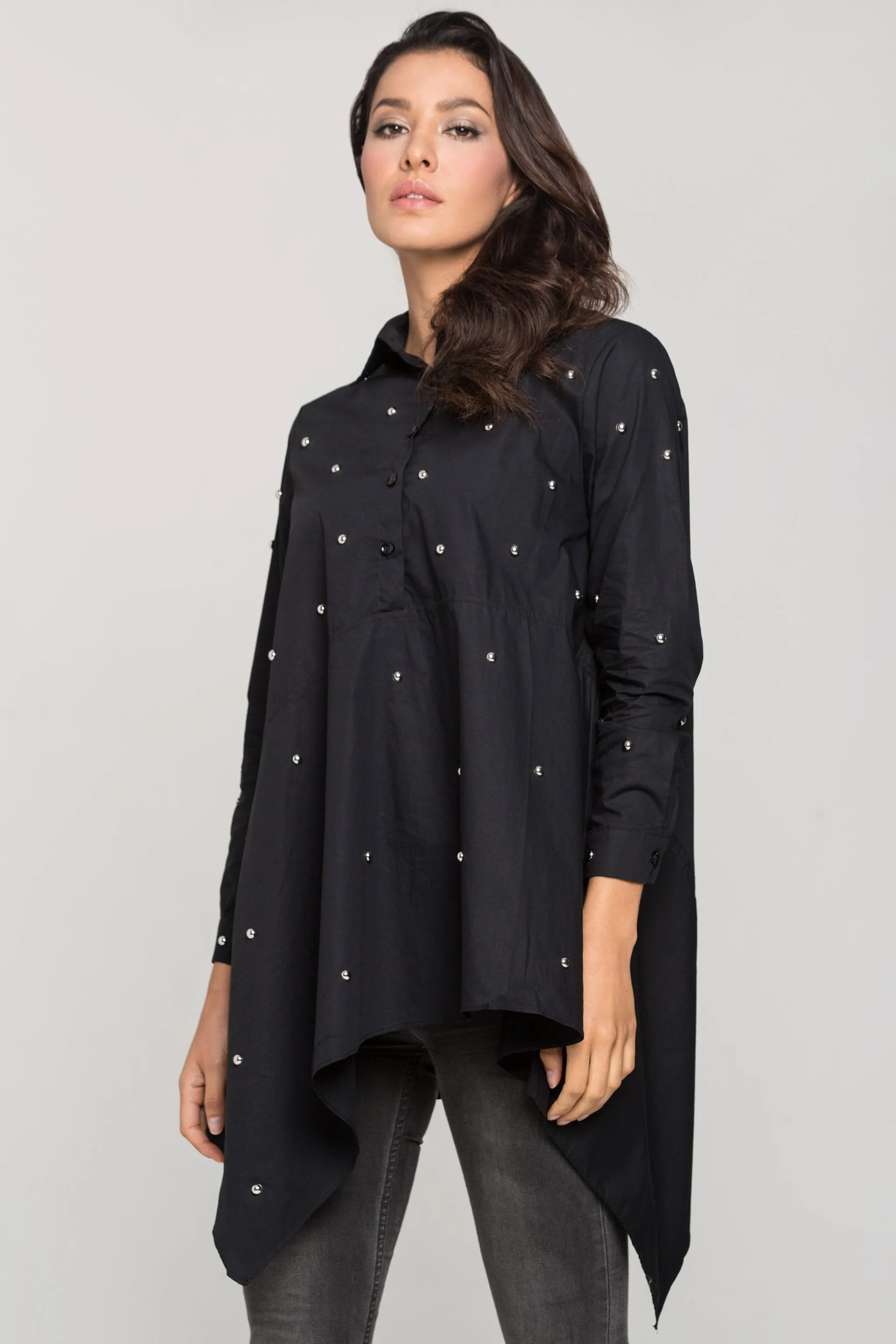 Black Embellished Tent Top