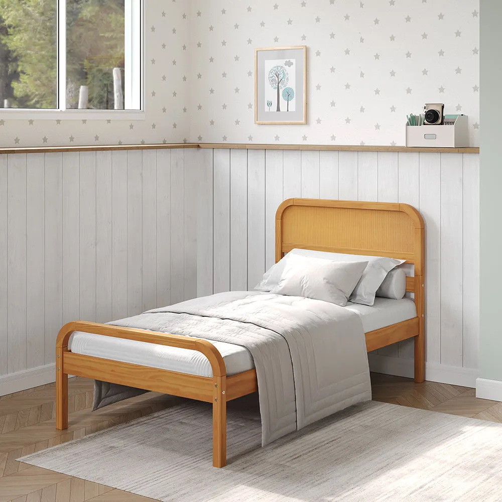 Curva Rattan Kids Solid Wood Twin Bed - Natural