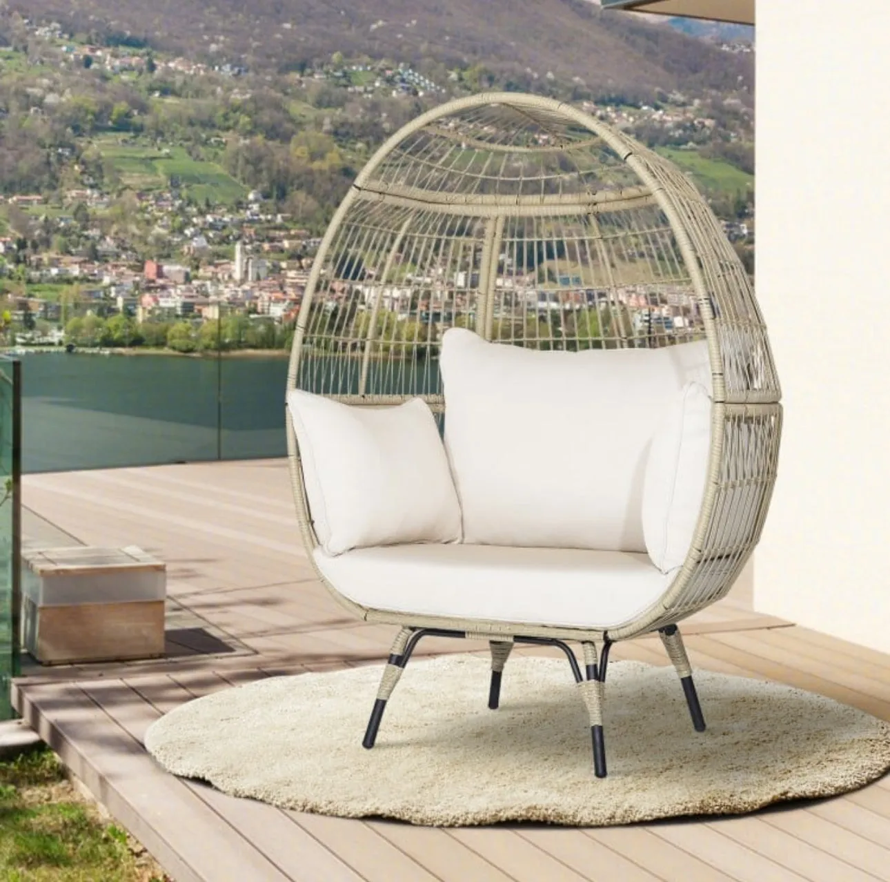 Heavy Duty XXL Rattan Patio Egg Lounge Chair For 2 People | Comes With 4 Thick Cushions | Rustproof | Indoor | Outdoor | Holds 450lbs