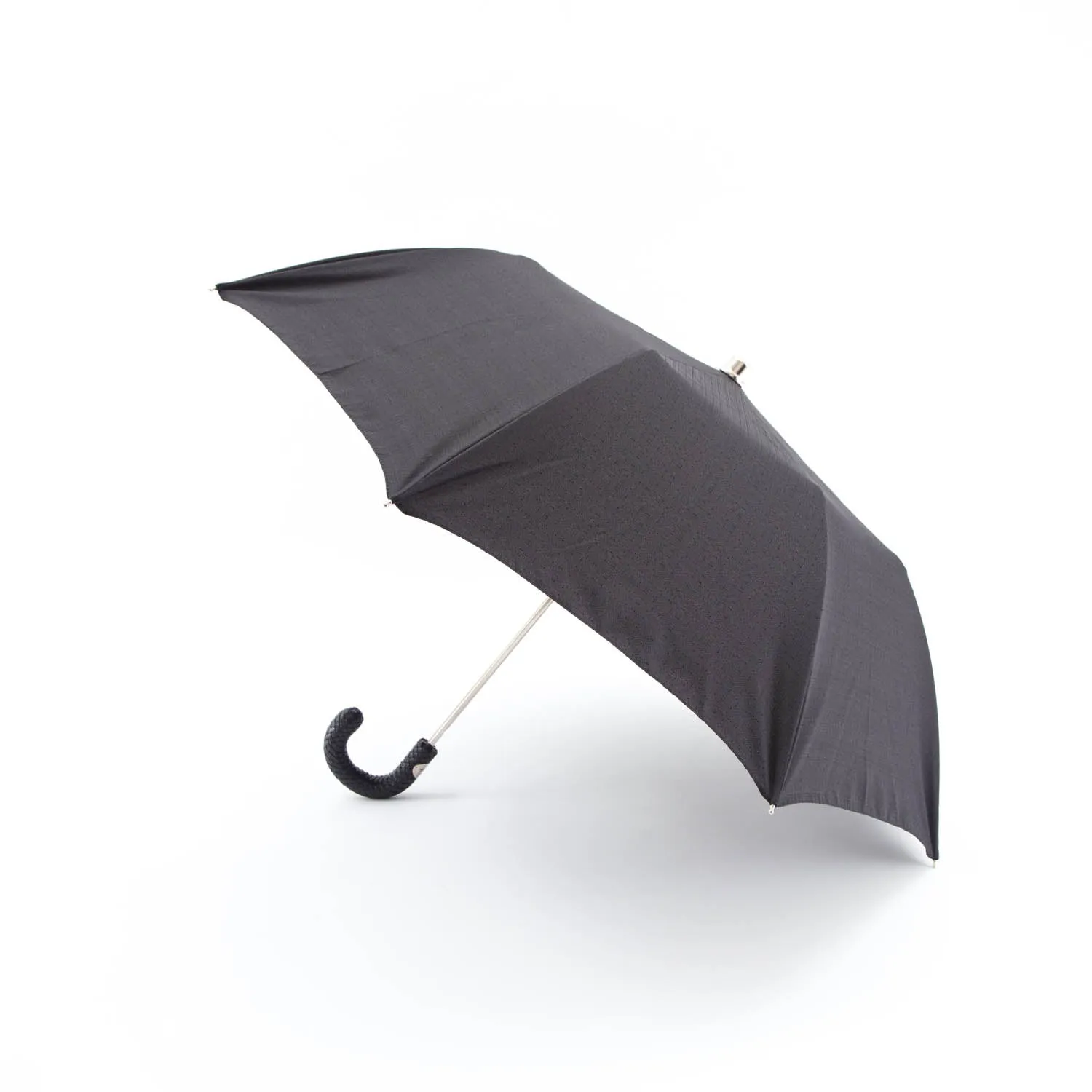 Imperial Black Travel Umbrella with Woven Leather Handle