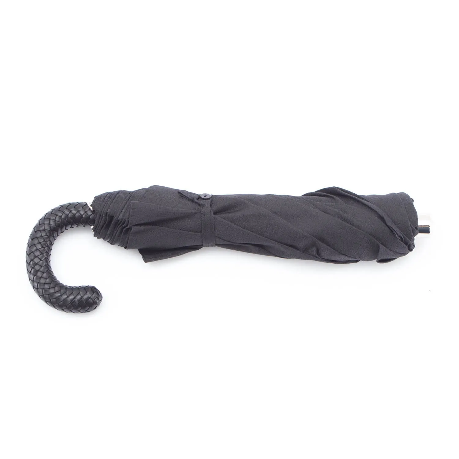 Imperial Black Travel Umbrella with Woven Leather Handle