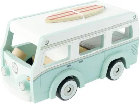 Le Toy Van Holiday Campervan Toy with Surfboard  Retro Wooden Pretend Play Set