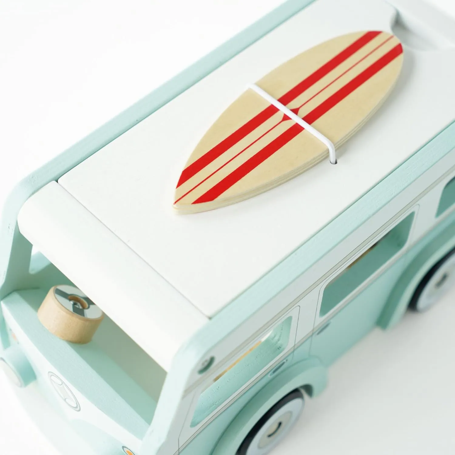 Le Toy Van Holiday Campervan Toy with Surfboard  Retro Wooden Pretend Play Set