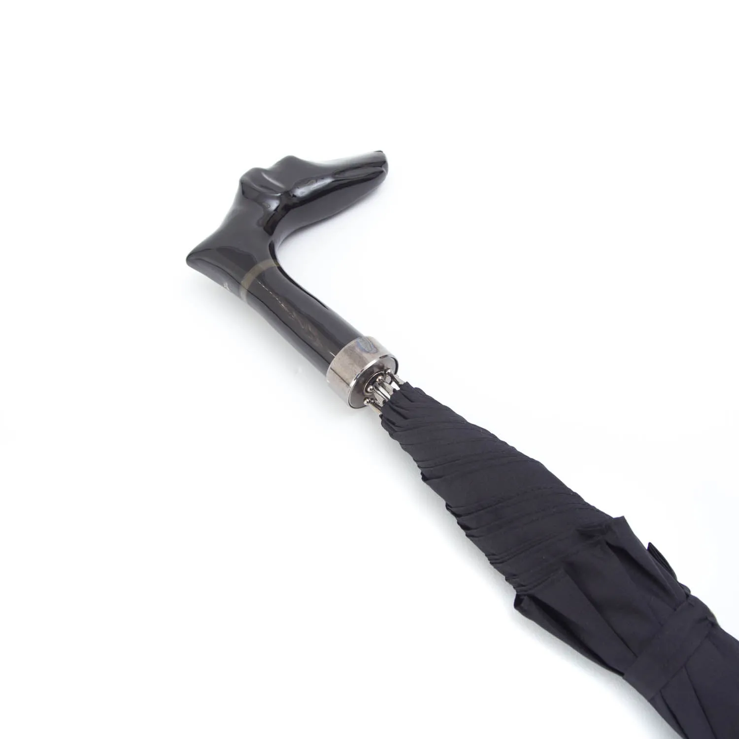 Mario Talarico Black Canopy Umbrella with Dog Horn Handle