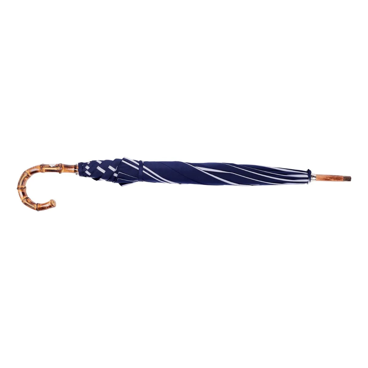 Navy Pin Stripe Umbrella with Bamboo Handle