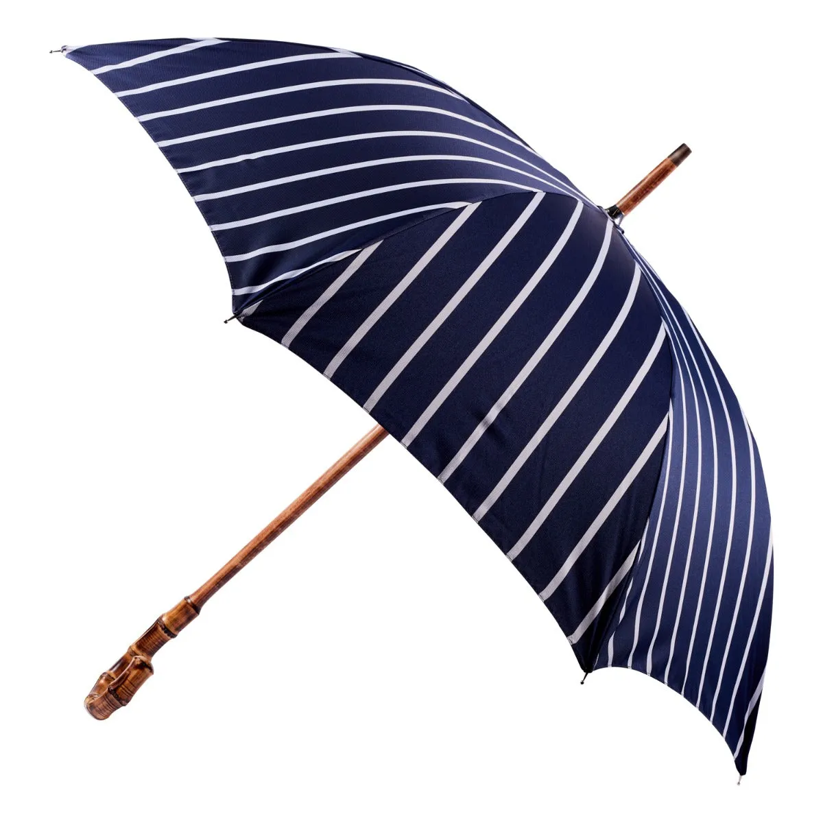 Navy Pin Stripe Umbrella with Bamboo Handle