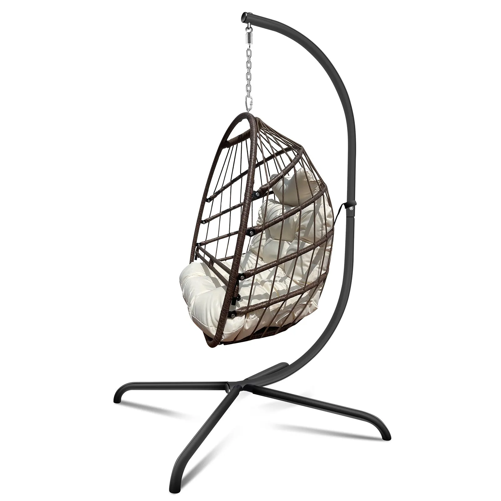 Swing Egg Chair with Stand Indoor Outdoor Wicker Rattan Patio Basket Hanging Chair with C Type bracket , with cushion and pillow,Patio Wicker folding Hanging Chair