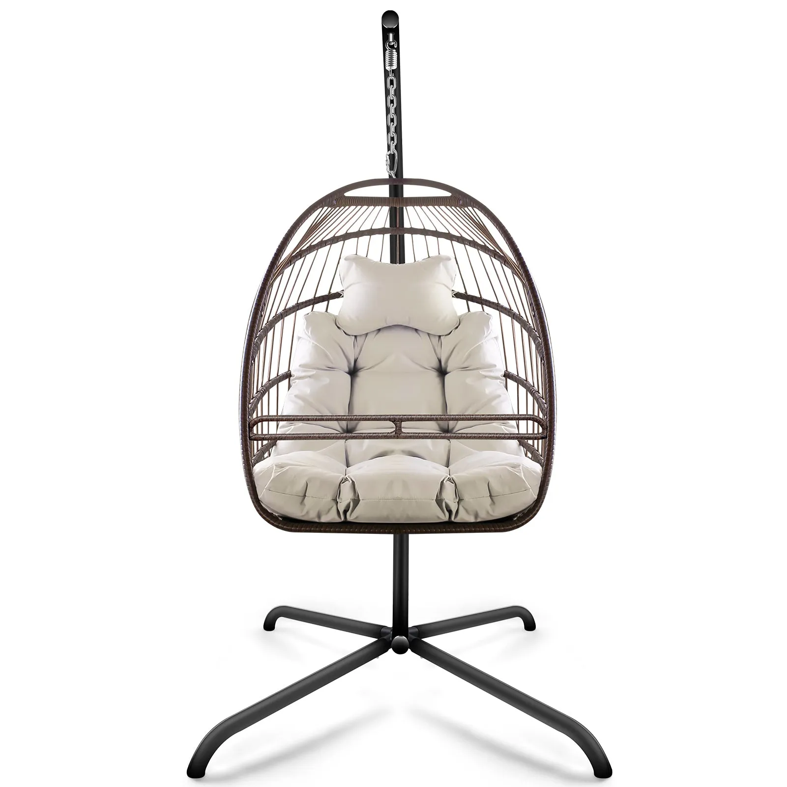 Swing Egg Chair with Stand Indoor Outdoor Wicker Rattan Patio Basket Hanging Chair with C Type bracket , with cushion and pillow,Patio Wicker folding Hanging Chair