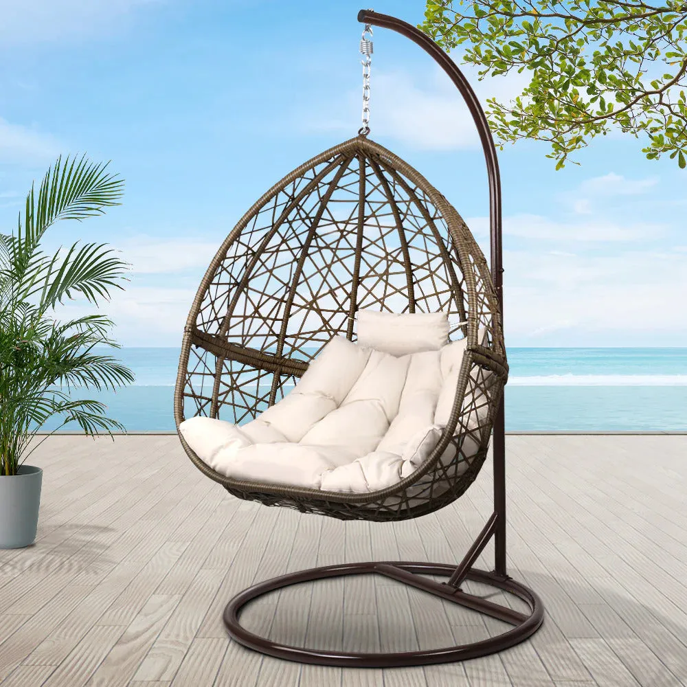 Ubud Outdoor Wicker Nest Shaped Egg Chair - Ecru & Brown