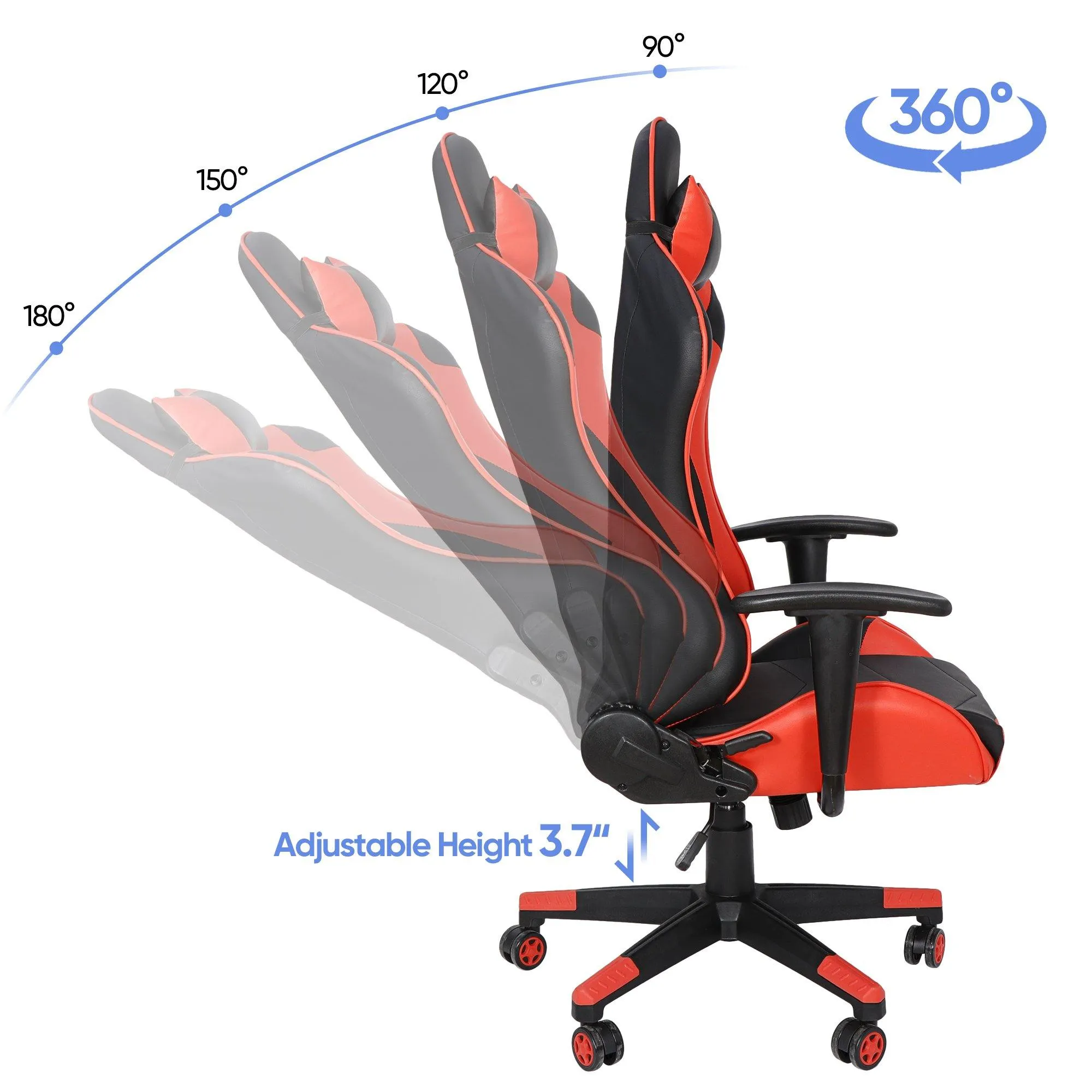 ZENY™ Gaming Chair Height Adjustable Office Chair Ergonomic Backrest Swivel Rolling Computer Chair