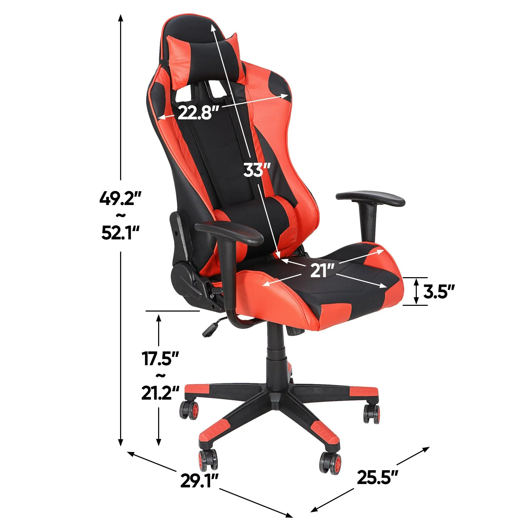 ZENY™ Gaming Chair Height Adjustable Office Chair Ergonomic Backrest Swivel Rolling Computer Chair