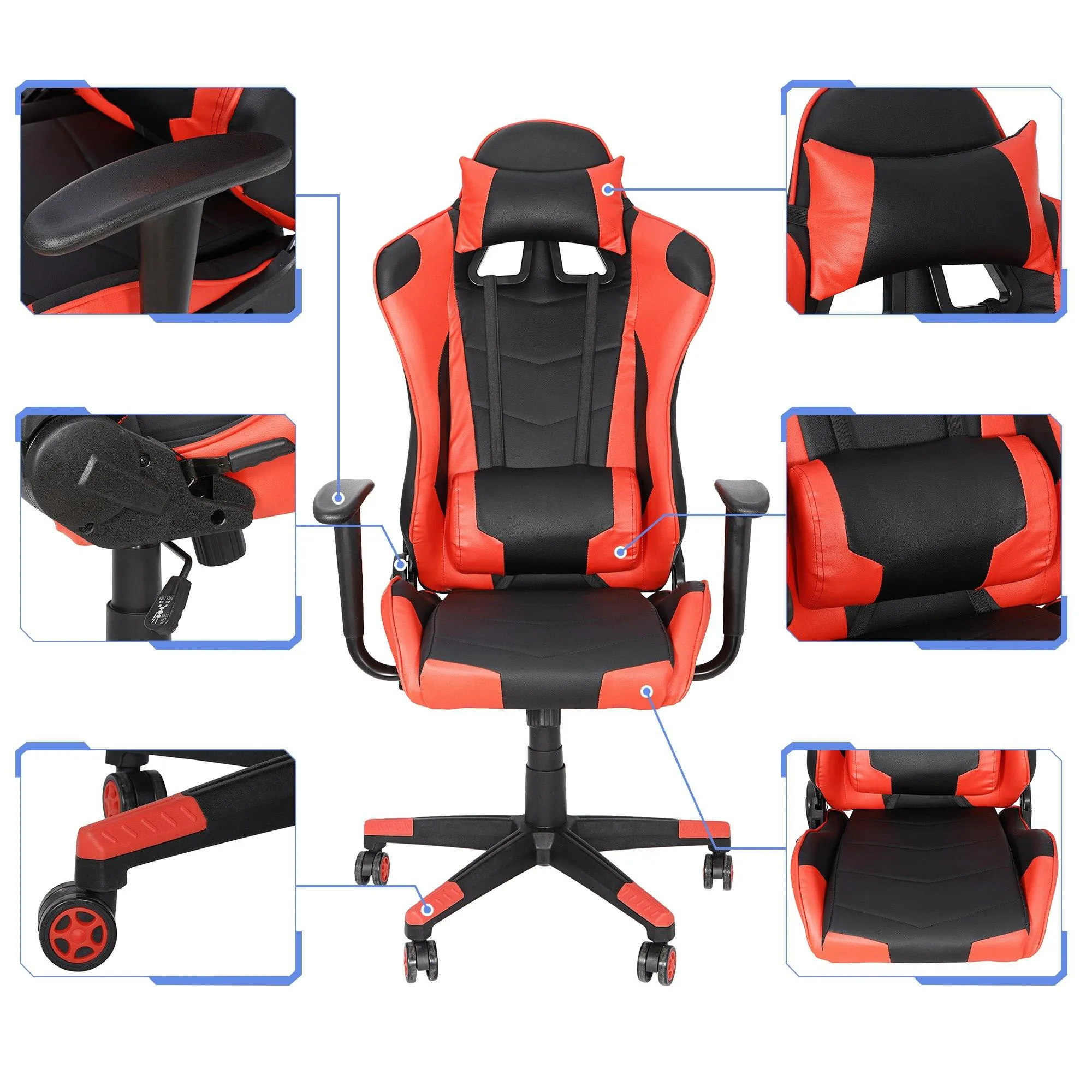 ZENY™ Gaming Chair Height Adjustable Office Chair Ergonomic Backrest Swivel Rolling Computer Chair